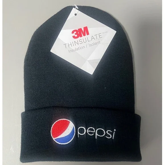 Pepsi 3M Thinsulate Beanie Black Cuffed Embroidered Logo Winter Hat New NWT - Picture 1 of 1